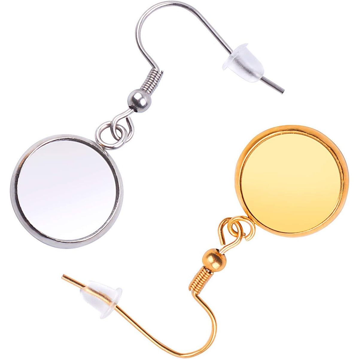 20 Pieces Stainless Steel Earring Blanks Wire Hooks with Rubber Backs Fit for 12mm Cabochon Settings Trays