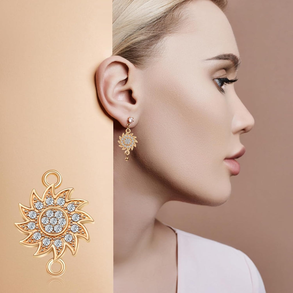 20pcs Flower Connector Charms with Shiny Rhinestone Alloy Flower Shape Pendants Double Loops Links for DIY Dangle Earrings Bracelets Jewelry Making Findings