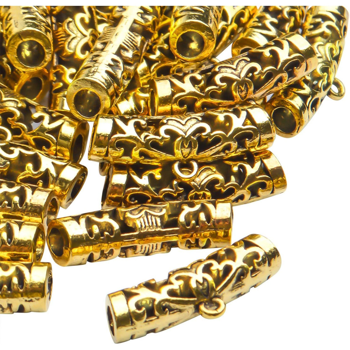Tibetan Bail Connector,50pcs Antique Golden Tube Bail Beads Alloy Hanger Links Long Hollow Spacer Beads with Loop for Bracelet Necklace DIY Jewelry Making,10x7x25mm