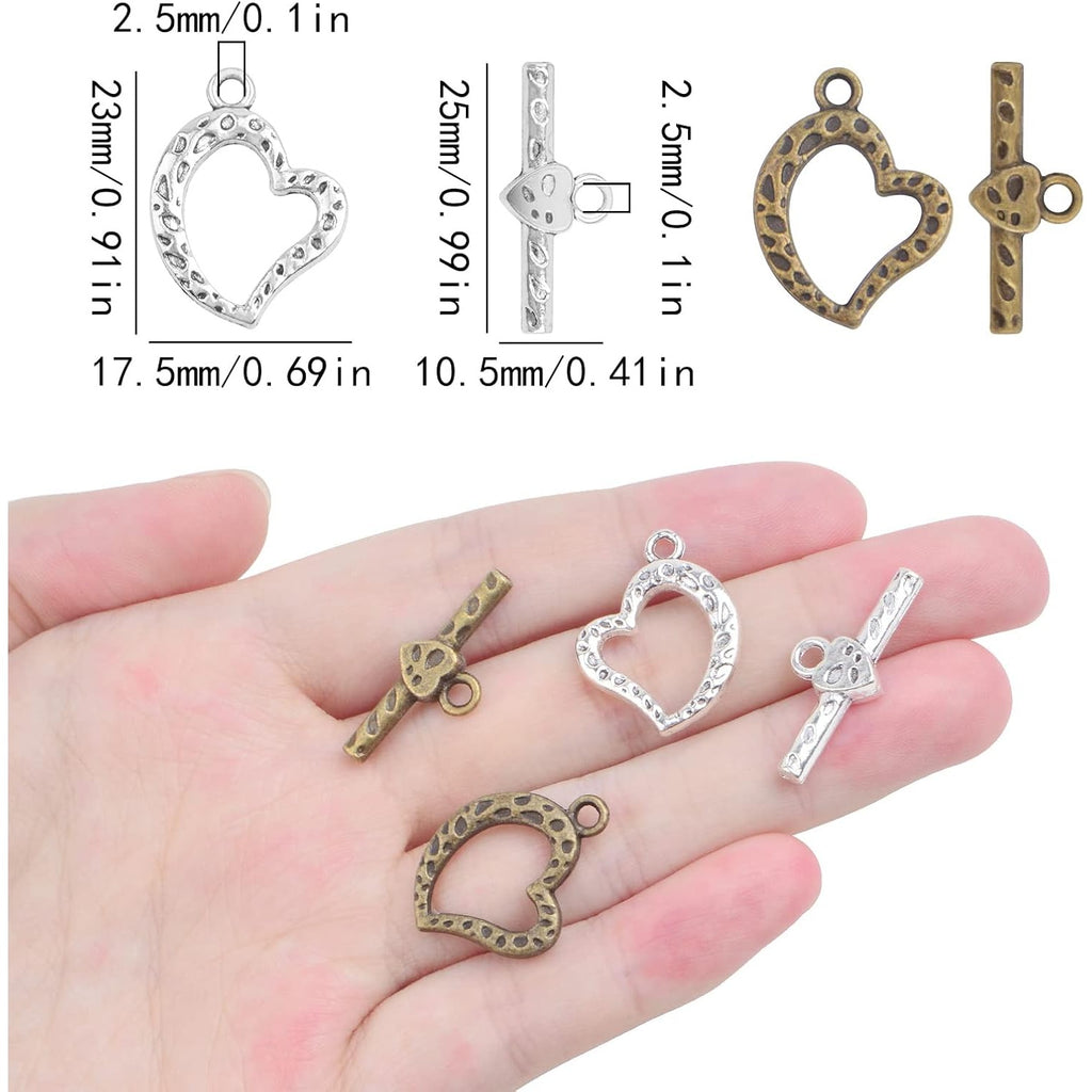 20 Sets Butterfly Bracelet Toggle Clasps T-Bar End Tibetan Closure Filled Fastener Hook Toggle Connectors for DIY Necklace Jewelry Craft Making, 2 Colors