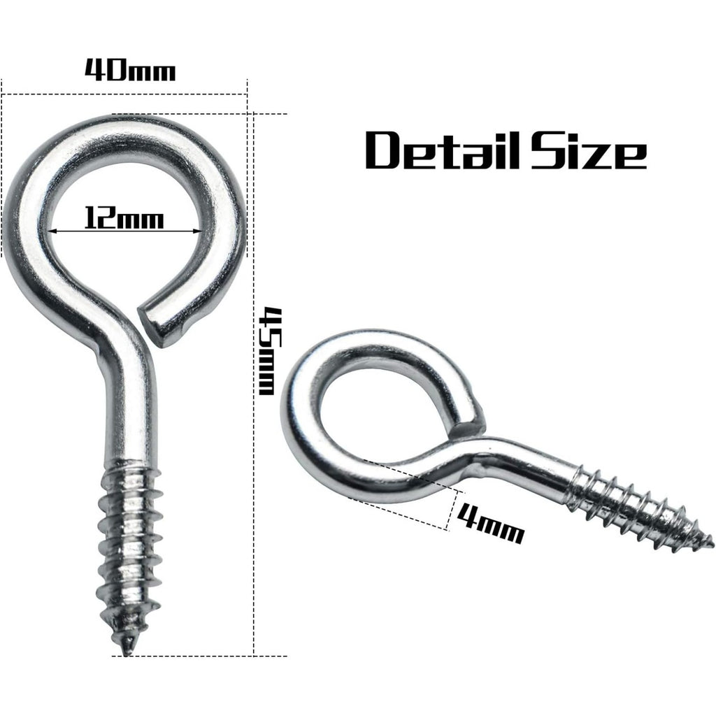 Eye Hooks Screws, 50pcs Metal Screw in Eyes Eye Pin Screws Lighting Ceiling Hooks Screw Hooks Kit for Home Office Outdoor DIY Art Crafts Projects Jewelry Making, 45x40mm