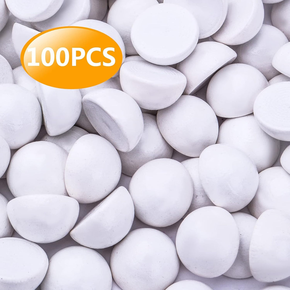 100pcs 15 mm Half Wooden Round Balls Natural Wood Craft Beads Unfinished Split Wood Balls for DIY Paint Christmas Home Party Ornament Art Crafts Decor Supplies, White