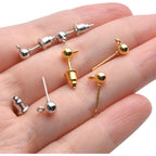 Earring Posts and Backs,100pcs Stud Earrings Posts Components Ball Earring Studs with Loop and 100pcs Bullet Earring Backs for DIY Jewelry Crafts,2 Colors
