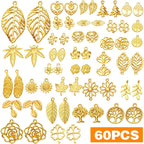 60pcs Gold Plated Leaves Flowers Charms Tree of Life Pendants Charm Alloy Vintage Hollow Charms Jewelry Making Accessory for DIY Necklace Bracelet Earrings Crafts Supplies, 30 Styles