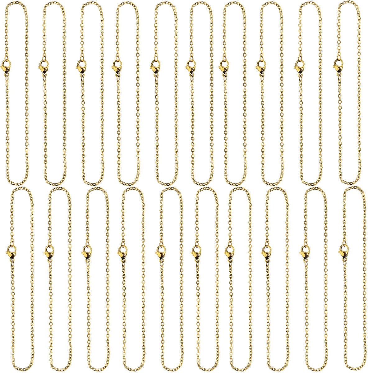 20pcs 450 mm Stainless Steel Necklace Chains Long Link Cable Chain Charms with Lobster Clasp 2 mm Thin Rope Chains for Women Men DIY Jewelry Making Projects, 2 Colors
