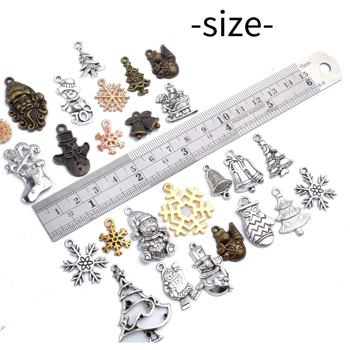 100 Gram Christmas Charms Assorted Antique Pendants Snowflake Tree Stocking Snowman Mixed Colors for Jewelry Making
