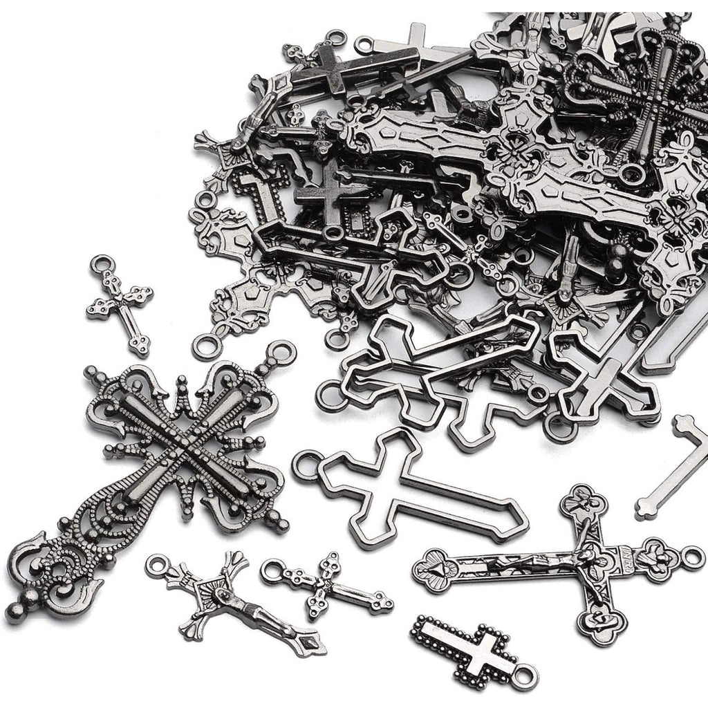 100g Rosary Cross Charms Alloy Rosary Center Charm Jewelry Charms Crucifix Cross Pendants for Necklace Earring DIY Jewelry Making Crafts Supplies