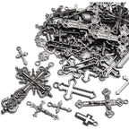 100g Rosary Cross Charms Alloy Rosary Center Charm Jewelry Charms Crucifix Cross Pendants for Necklace Earring DIY Jewelry Making Crafts Supplies