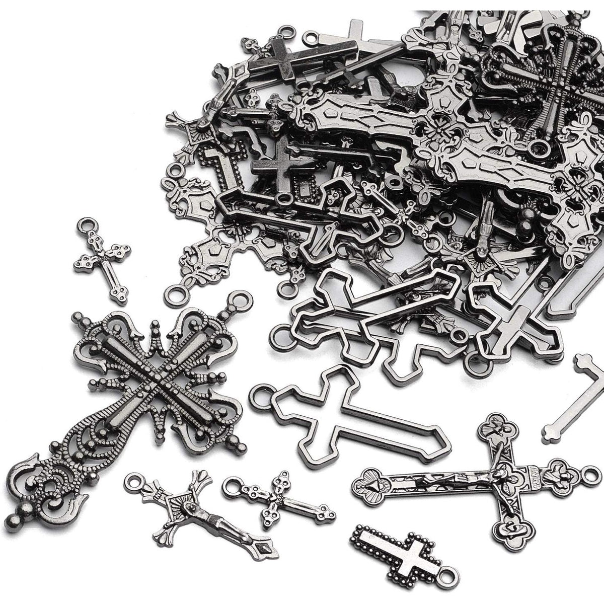 100g Rosary Cross Charms Alloy Rosary Center Charm Jewelry Charms Crucifix Cross Pendants for Necklace Earring DIY Jewelry Making Crafts Supplies