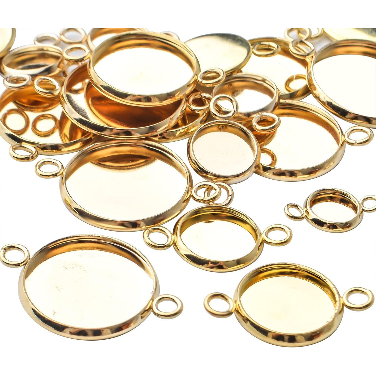 24pcs Stainless Steel Round Blank Bezel Pendant Cabochon Connectors Stud Earring Pendant Trays Blanks Links for DIY Jewelry Making Photo Resin Art Crafts, 6 Sizes