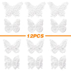 12pcs 4 Styles Lace Butterfly Applique Double Layers Butterfly Embroidered Patches Butterfly Appliques for DIY Crafts Sewing Clothes Dress Hair Ornaments Wedding Decor(White)