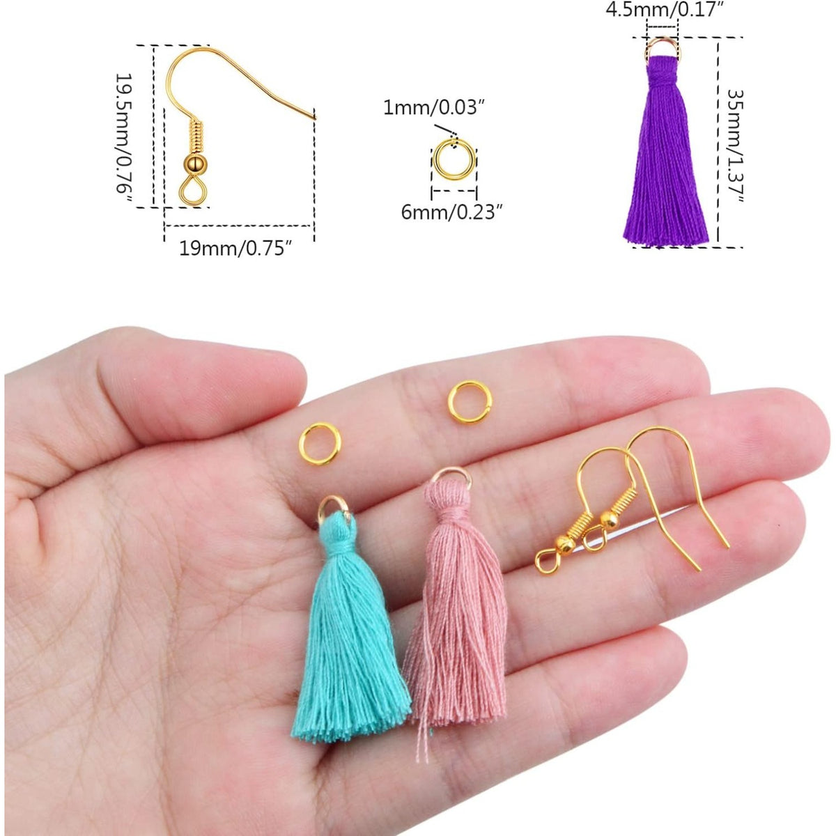 60pcs Multi-Colored Mini Tassel Charms Silky Handmade Tassels Pendant with 60pcs Golden Plated Earring Hooks and 60pcs Jump Rings for DIY Earring Bookmarks Jewelry Craft Making