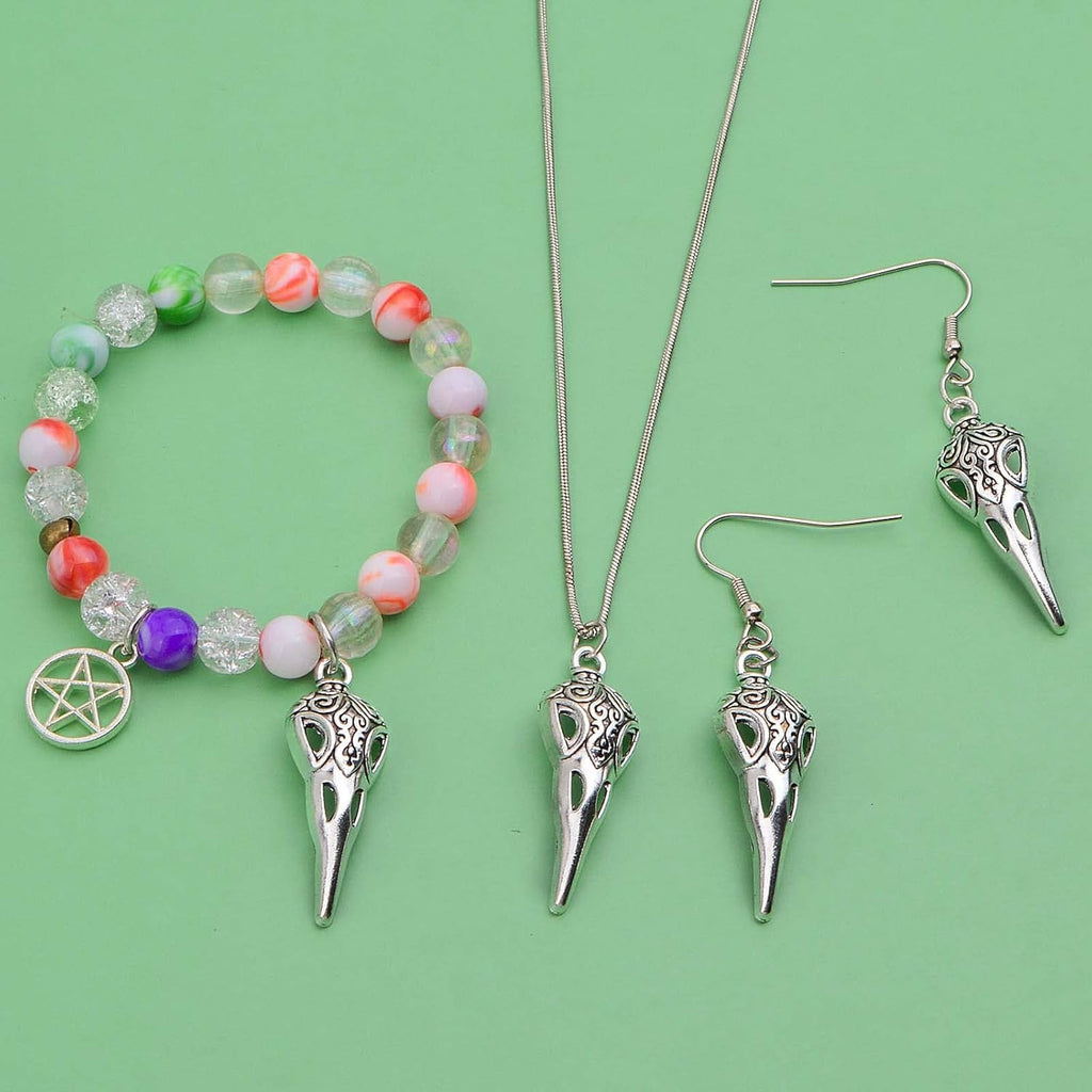 50pcs Antique Silver Skull Bird Head Charms Tibetan Style Alloy Raven Bird Skull Skeleton Pendant Charms for Halloween Witch Pagan DIY Jewelry Making