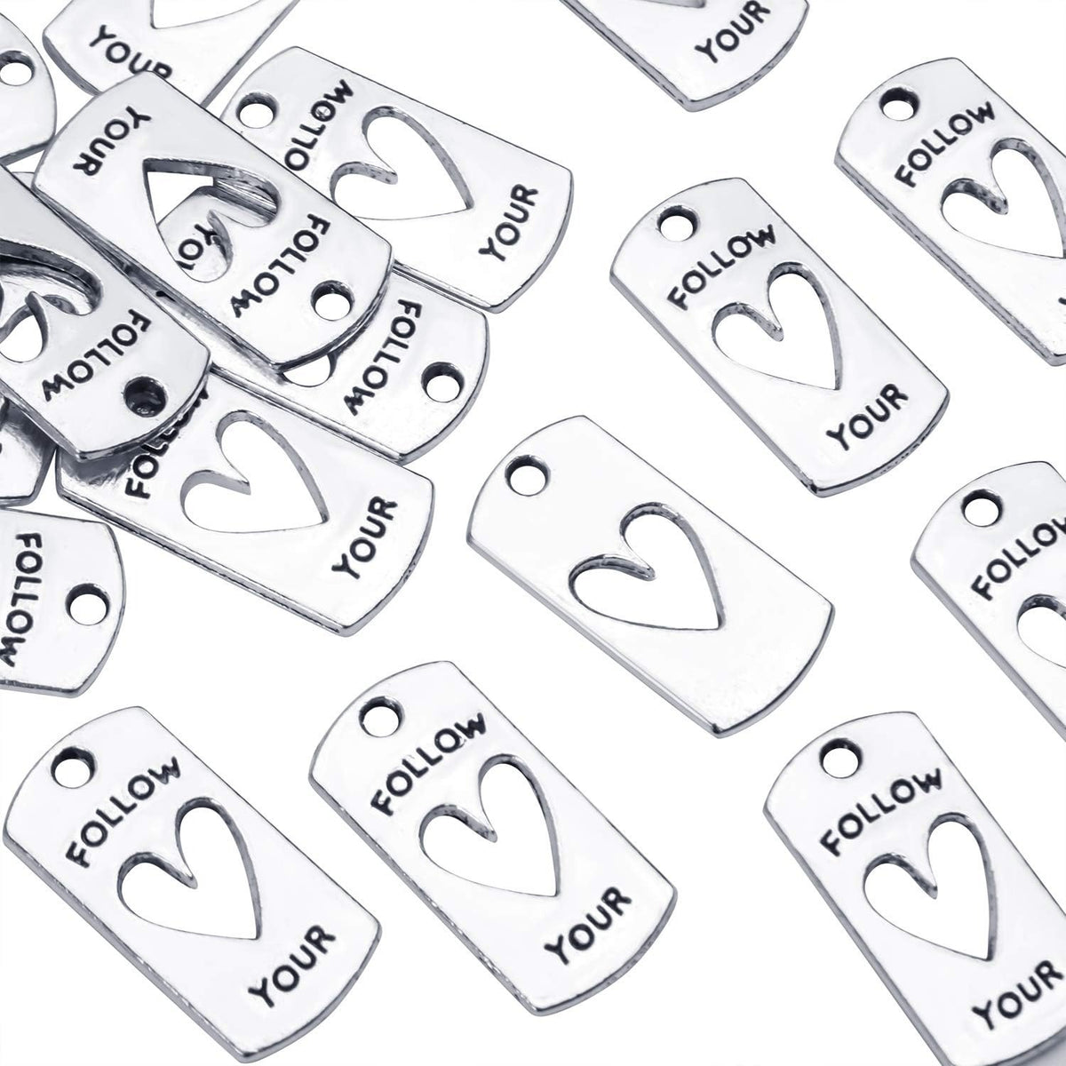 Word Charms Collection,30pcs Antique Silver Message Pendants Inspirational Lettering charms for Jewelry Making Decoration Crafting,20 x 10mm (follow your)