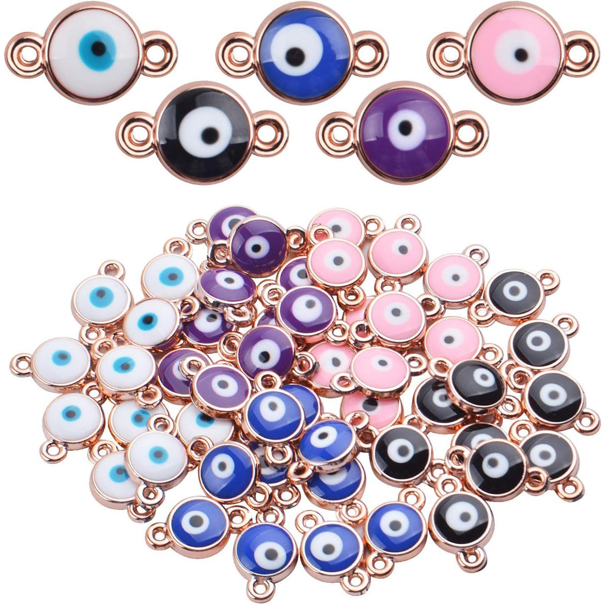 50pcs Evil Eye Connectors Pendants Bracelet Connector Bead Charms for Bracelet Necklace Crafts DIY