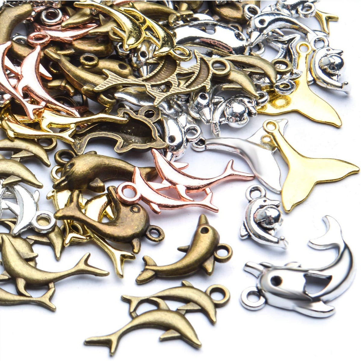 100g Mixed Styles Dolphins Charms Collection,Dolphin Charms Pendants Jewerly Making charms for DIY Earring Bracelet Necklace