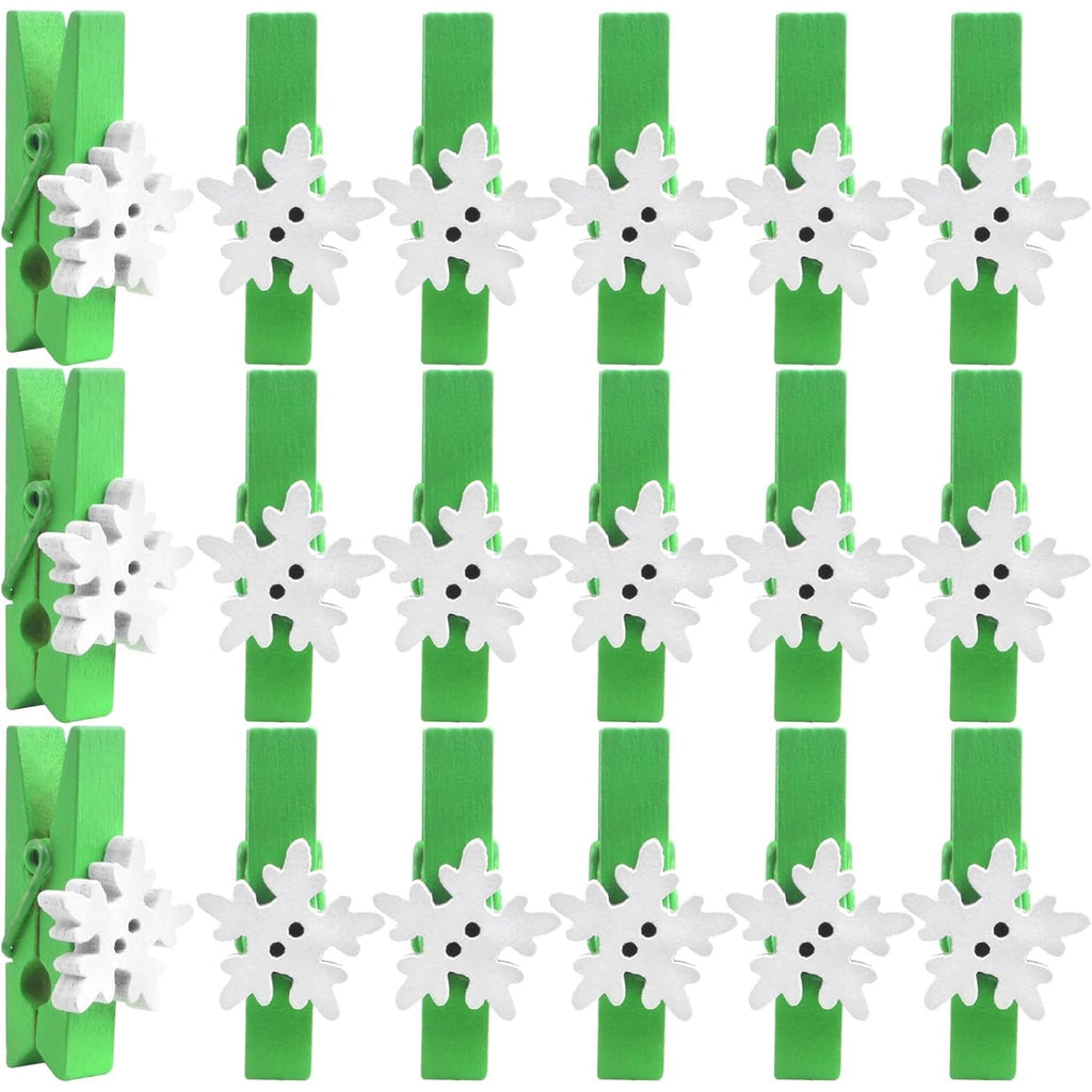 50 Pieces Snowflake Wood Clips Christmas Snowflake Wooden Clothespins Photo Frame Paper Peg Pins DIY Craft Clips for Home School Art Crafts Decoration, Green