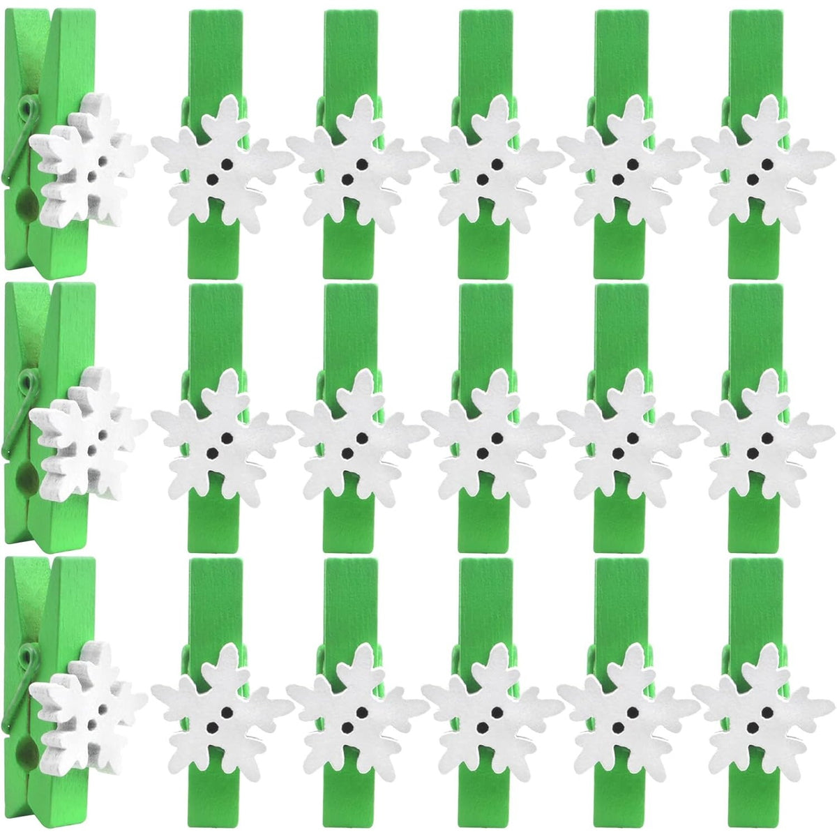 50 Pieces Snowflake Wood Clips Christmas Snowflake Wooden Clothespins Photo Frame Paper Peg Pins DIY Craft Clips for Home School Art Crafts Decoration, Green