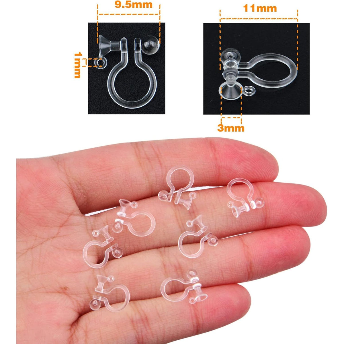 20pcs Resin Clip-on Earring Converter Component Clear Plastic Earring Clips Findings Fit 3mm Rhinestone for Non-Pierced Ears DIY Earring Making, 11x9.5mm