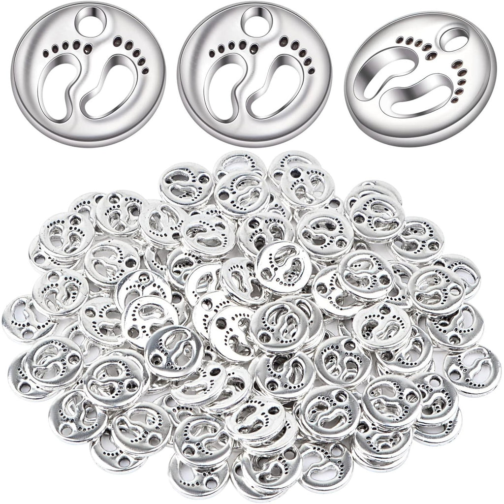 100 Pieces Antique Silver Small Foot Footprint Beads Charms Tibetan Alloy Feet Shape Print Dangle Pendants for DIY Bracelet Necklace Jewelry Making Findings
