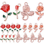 30pcs Enamel Rose Flower Charm Pendants Lovely Dangle Charms for Valentine's Day DIY Bracelet Necklace Earrings Jewelry Making, Red