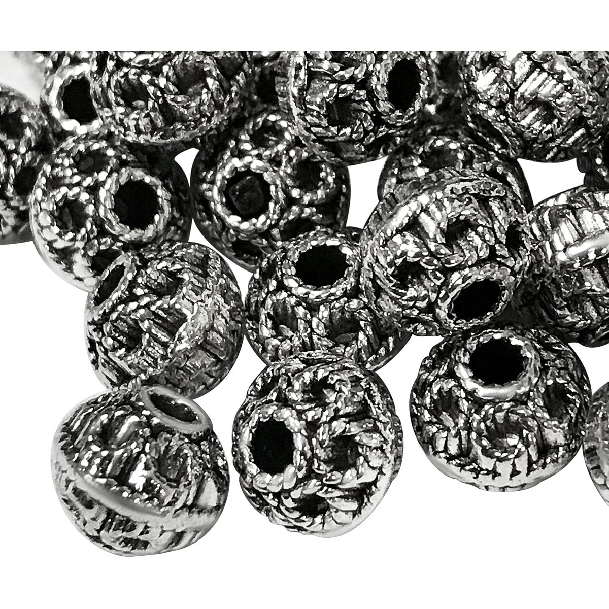 50pcs Antique Silver Spacers Beads Alloy Round Ball Spacer Beads Rondelle Beads Loose Bead Charm Beads for Jewelry DIY Bracelet Crafts Making Finding