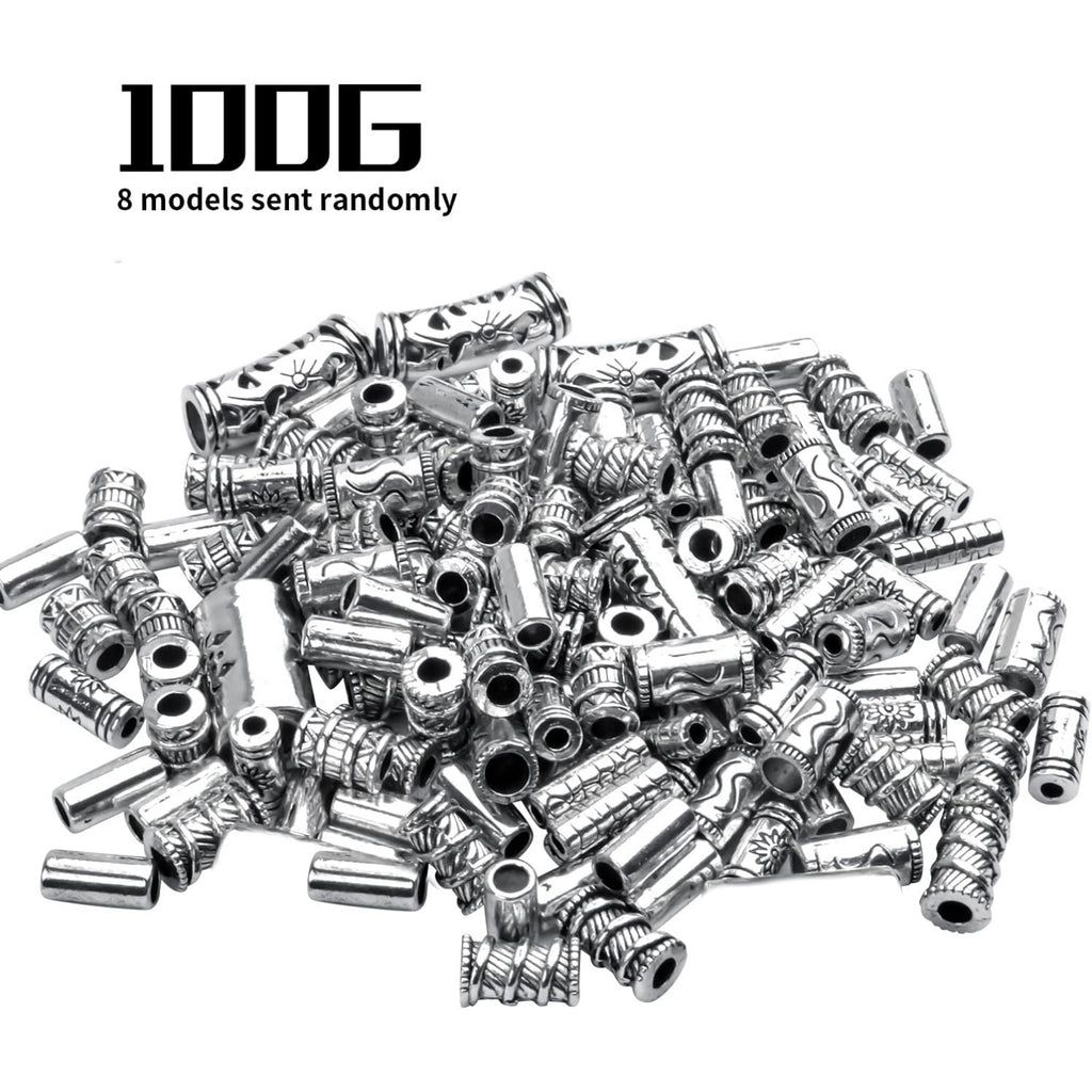 100g (About 80-150pcs) Assorted Column Spacer Beads Tibetan Silver Tube Beads for Bracelet Necklace Jewelry Making Crafts DIY,7 Styles,4-16mm