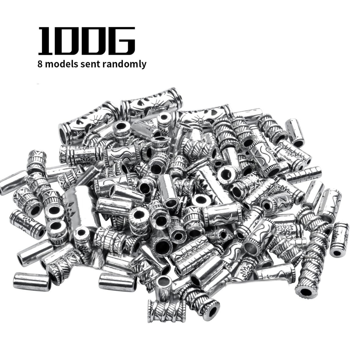 100g (About 80-150pcs) Assorted Column Spacer Beads Tibetan Silver Tube Beads for Bracelet Necklace Jewelry Making Crafts DIY,7 Styles,4-16mm