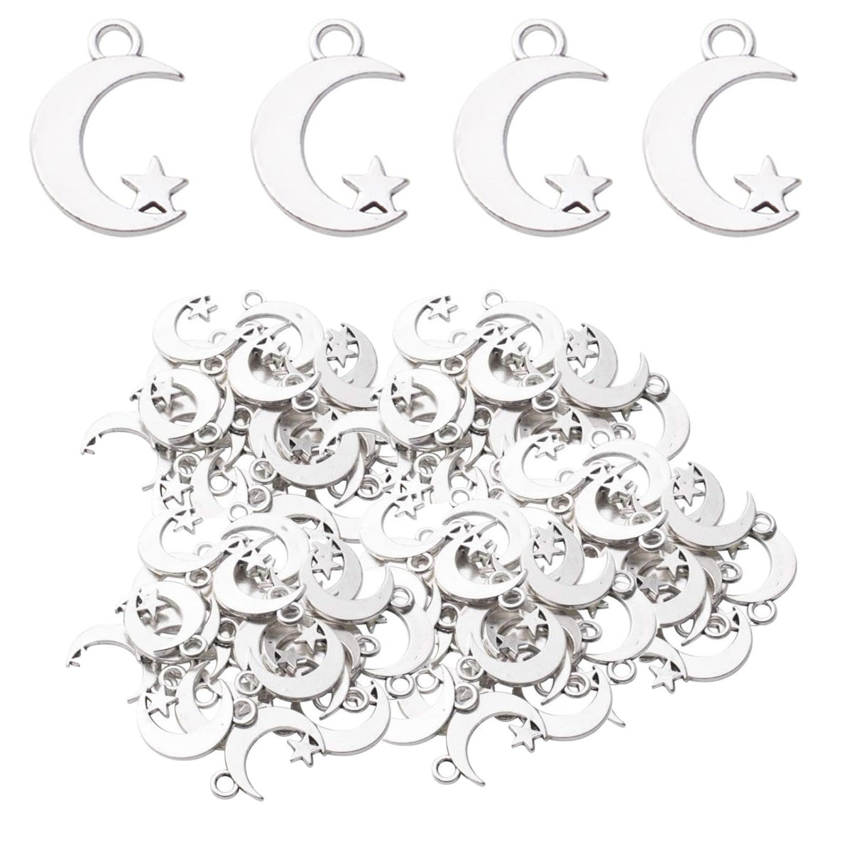 100pcs Alloy Moon Star Charm Pendants Celestial Beads Charms for DIY Earrings Necklace Bracelet Jewelry Crafts Making,4 Colors