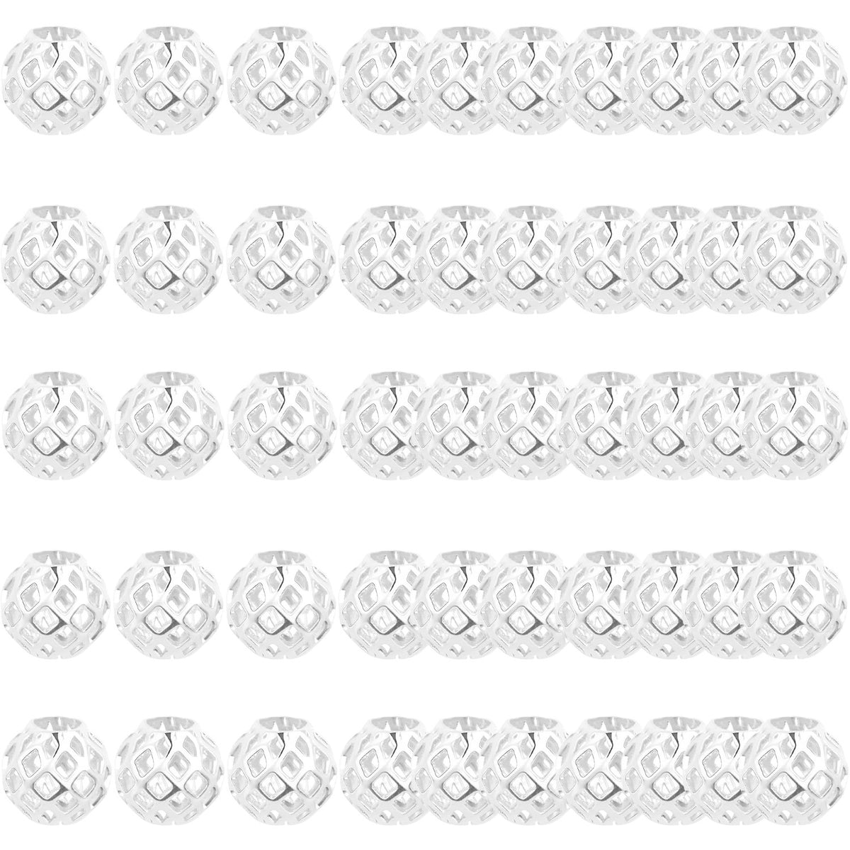 50pcs 8 mm Round Hollow Spacer Beads Brass Filigree Hollow Out Large Hole Loose Ball Beads with a Box for DIY Bracelet Necklace Earrings Jewelry Making, 5 Colors, Hole: 4 mm