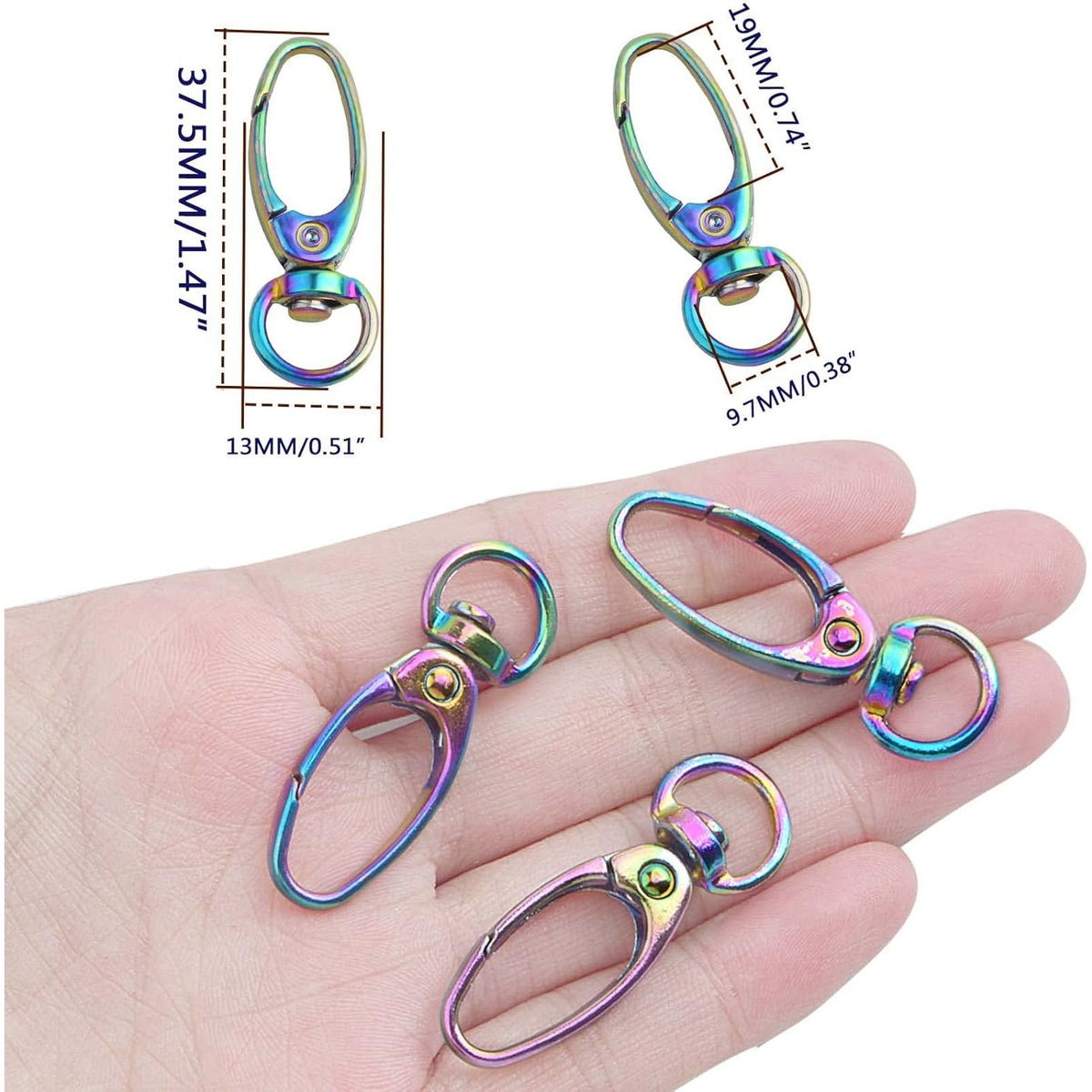 Swivel Clasp Clips,20pcs 35mm Swivel Trigger Clips Metal Keyring Clasps Snap Hooks for Hanging Key Chains Dog Leashes Crafts Decorations,Rainbow Color