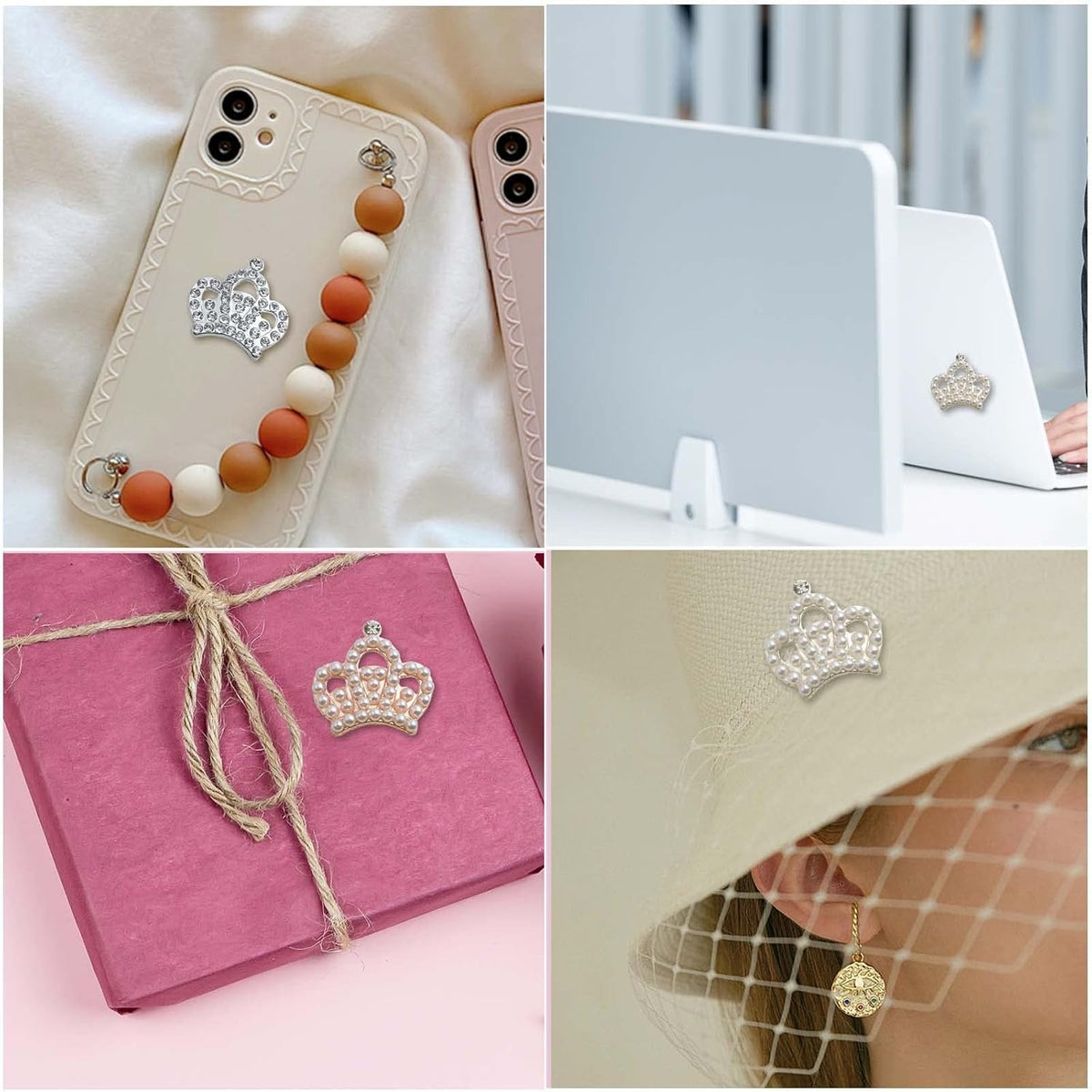15pcs 3 Styles Flatback Rhinestone Pearl Crown Embellishments Mini Crown Charm Ornaments for Jewelry Making DIY Crafts Phone Back Shell Wedding Present Decor, 2 Colors