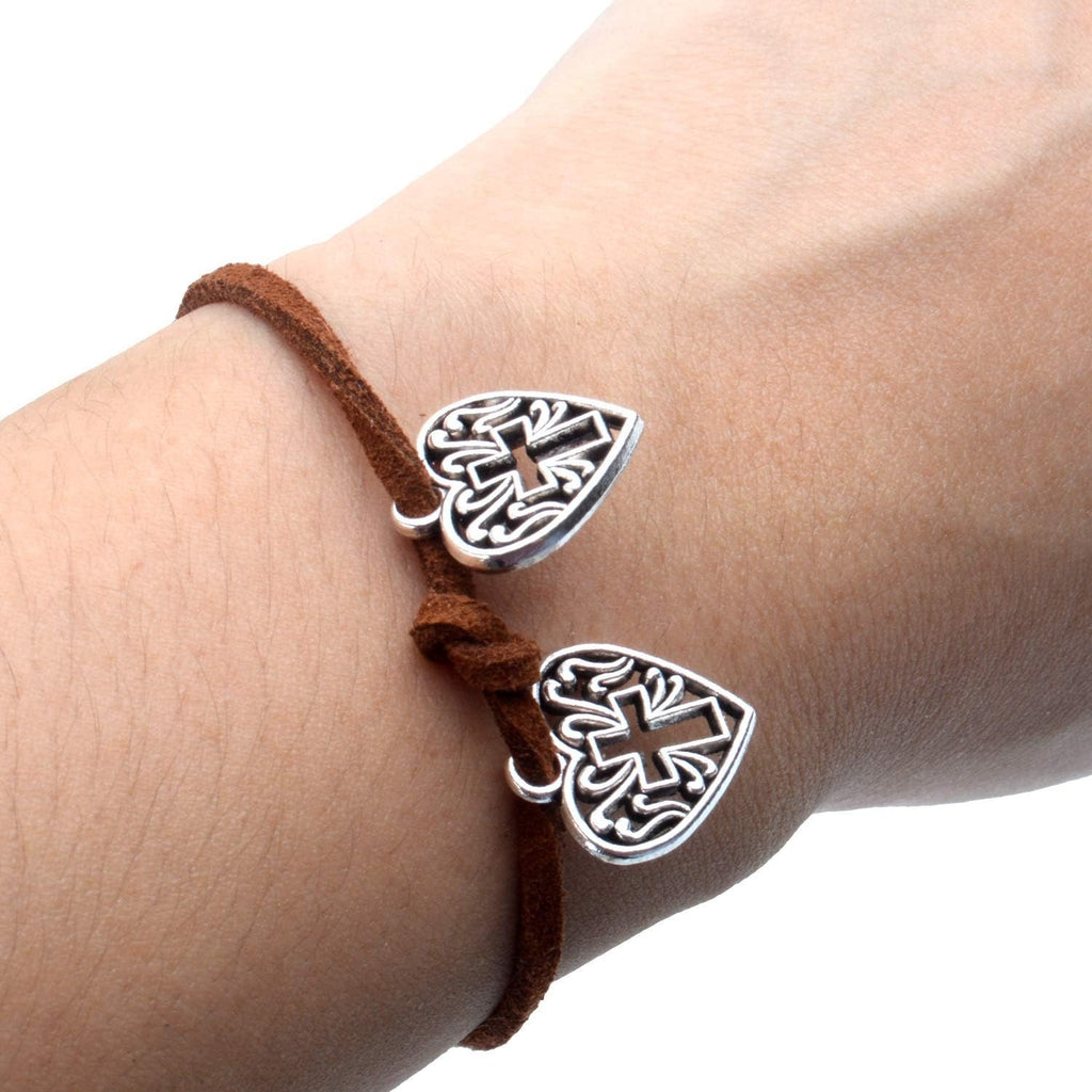 Heart Cross Charms, 50 Pieces Alloy Metal Love Heart with Cross Charms Pendants for Making Bracelet Necklace - Antique Silver
