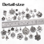 100g Craft Supplies Mixed Rose Flower Charms Pendants Alloy Flower Charm Beads Link Connectors for DIY Bracelet Necklace Keychain Jewelry Making, Antique Silver