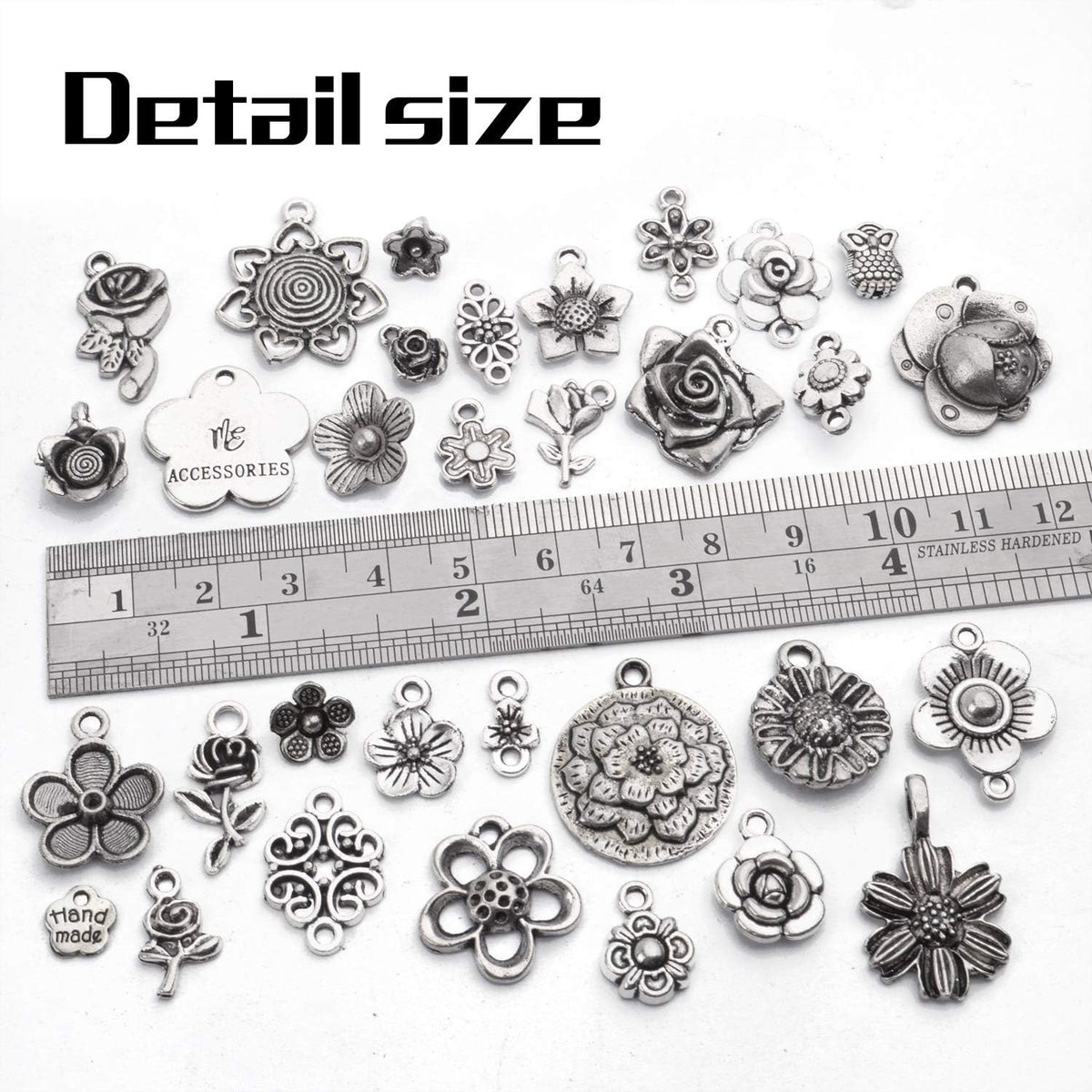 100g Craft Supplies Mixed Rose Flower Charms Pendants Alloy Flower Charm Beads Link Connectors for DIY Bracelet Necklace Keychain Jewelry Making, Antique Silver