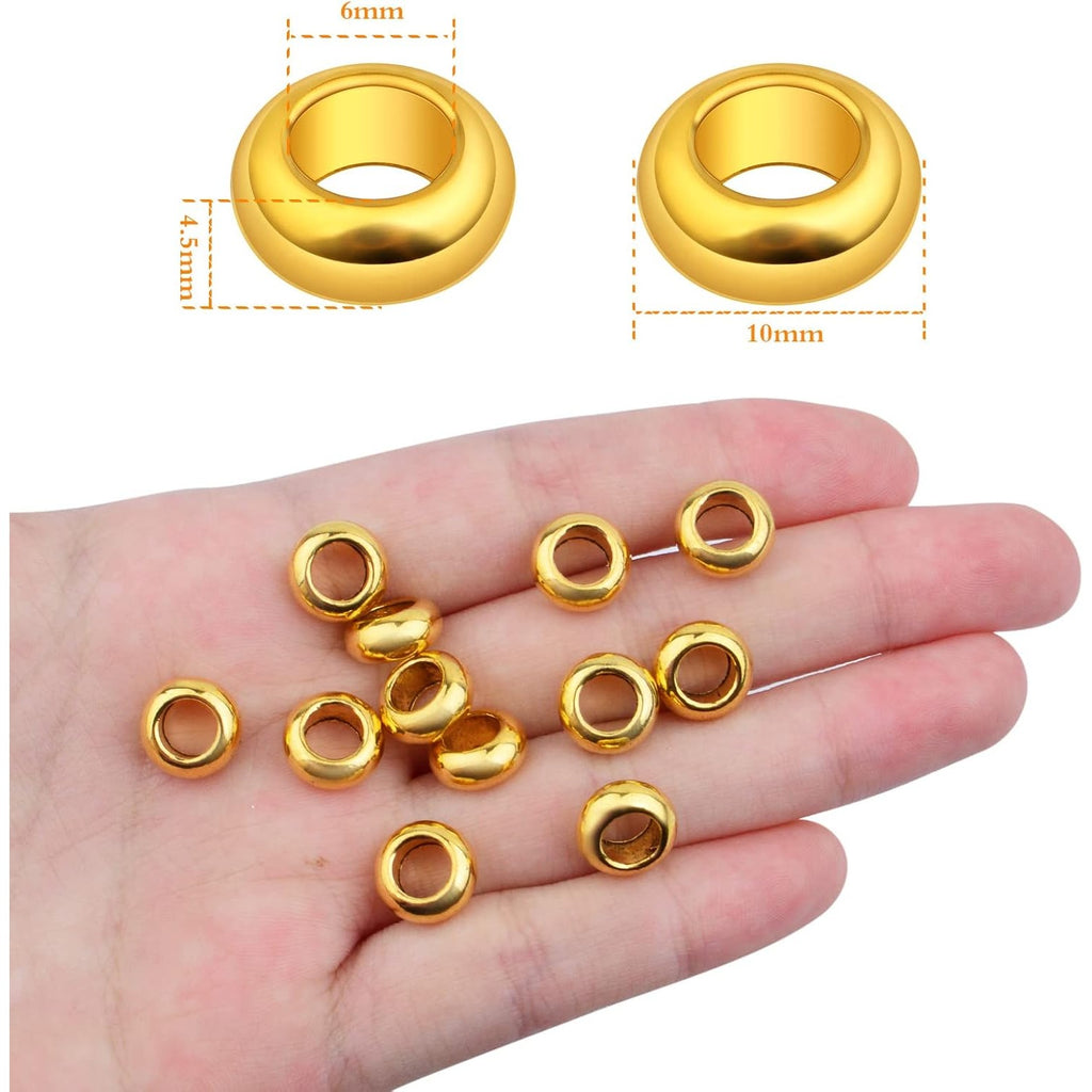 60pcs Rondelle Large Hole Spacer Beads Tibetan European Spacer Loose Hole Metal Beads for Necklace Bracelet Jewelry Making,10×6×5mm