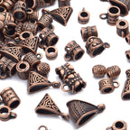 100g (About 120-170pcs) Mixed Antique Copper Bail Beads,Spacer Bead,Bail Tube Beads,Bracelet Charms,Necklace Pendants for Jewelry and Craft Making