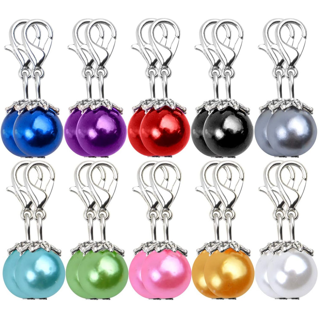 Clip-On Charms, 20pcs Colorful Pearl Dangle Charms Pendant Drop Beads with Lobster Clasp Jewelry Making Accessory fit Floating Locket Charms Necklaces - 10 Colors