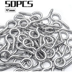 Eye Hooks Screws, 50pcs Metal Screw in Eyes Eye Pin Screws Lighting Ceiling Hooks Screw Hooks Kit for Home Office Outdoor DIY Art Crafts Projects Jewelry Making, 45x40mm