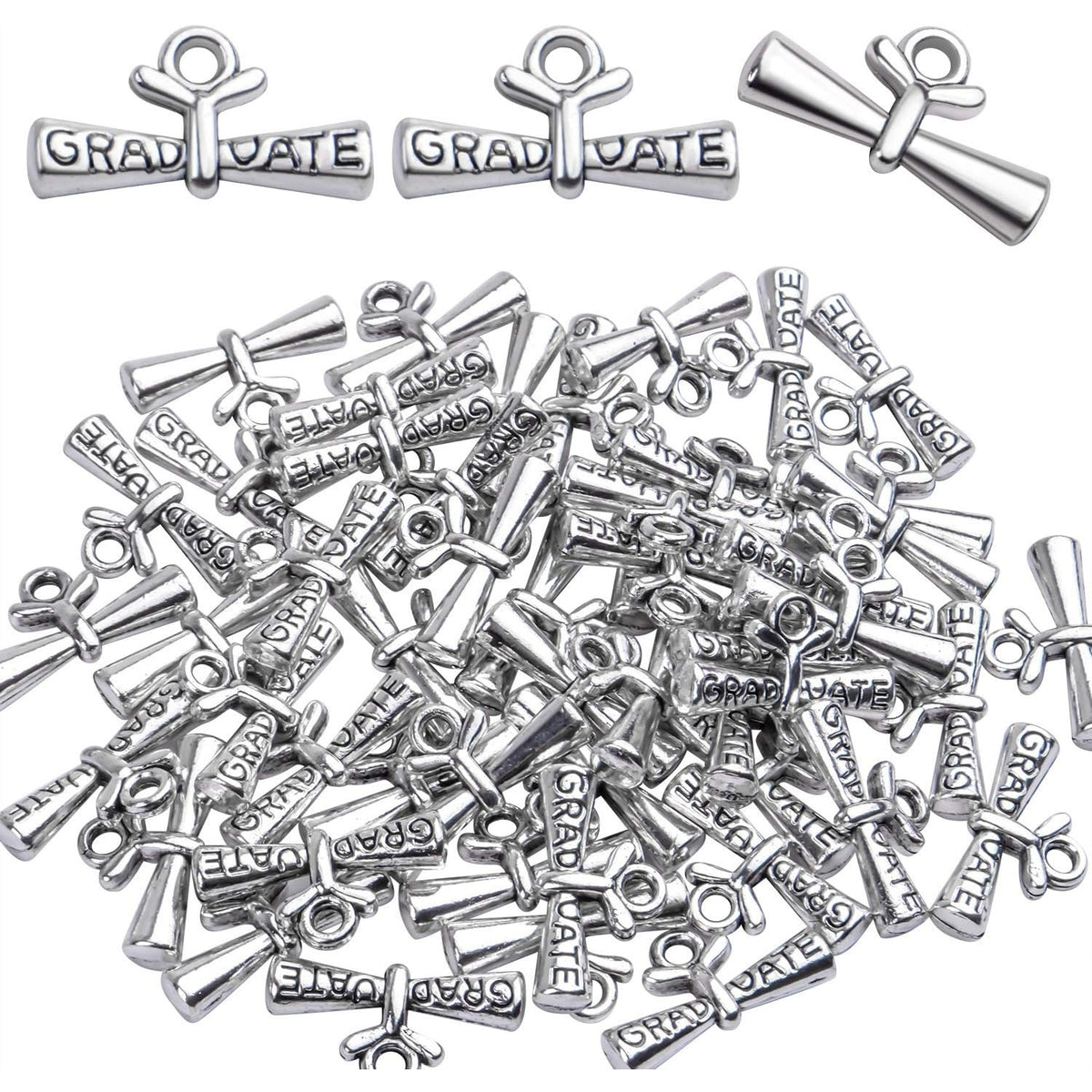 50pcs Silver Graduation Charms Pendants Graduate Hanging Charm with Diploma for Bracelets Keychain Necklace