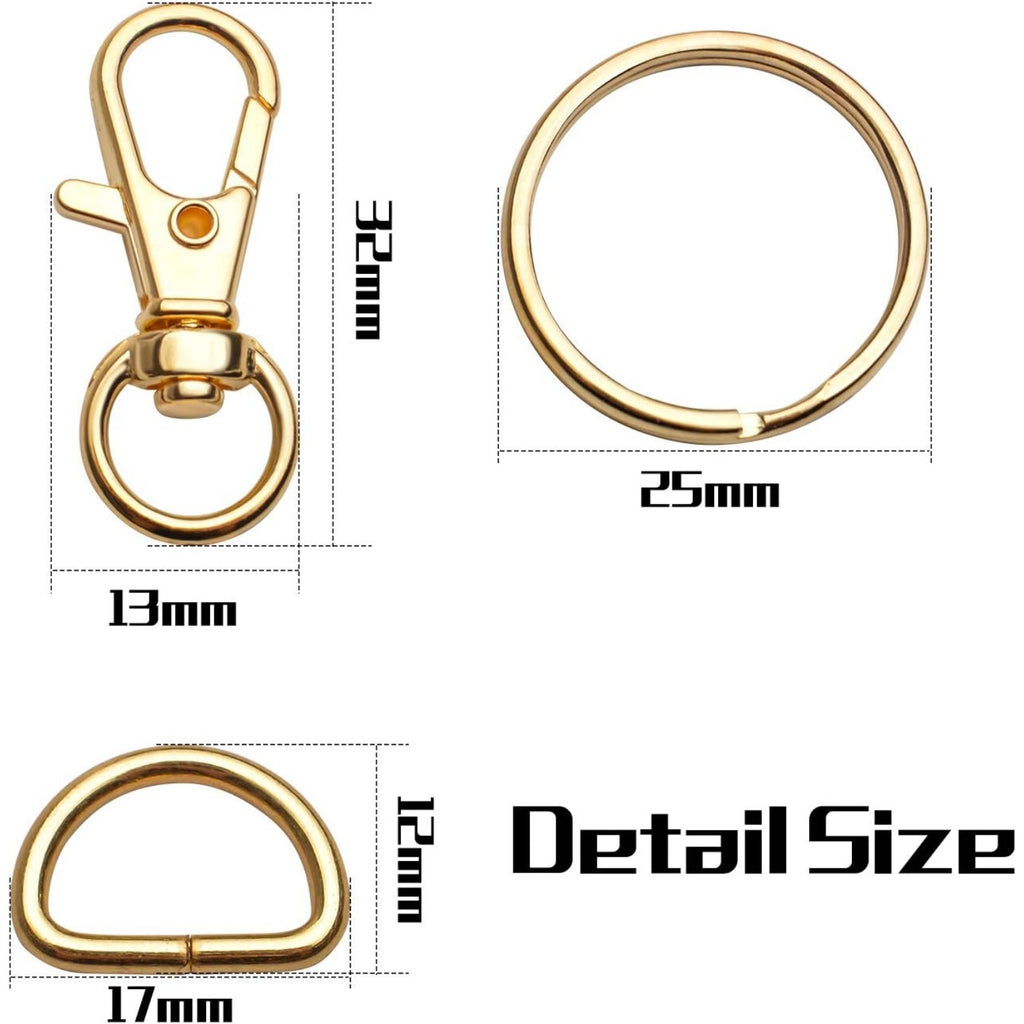 100PCS Swivel Snap Lobster Clasps Keychain Hooks 20 Pieces with Key Rings 40 Pieces and D Rings 40pcs for Bags, Lanyard Craft Making