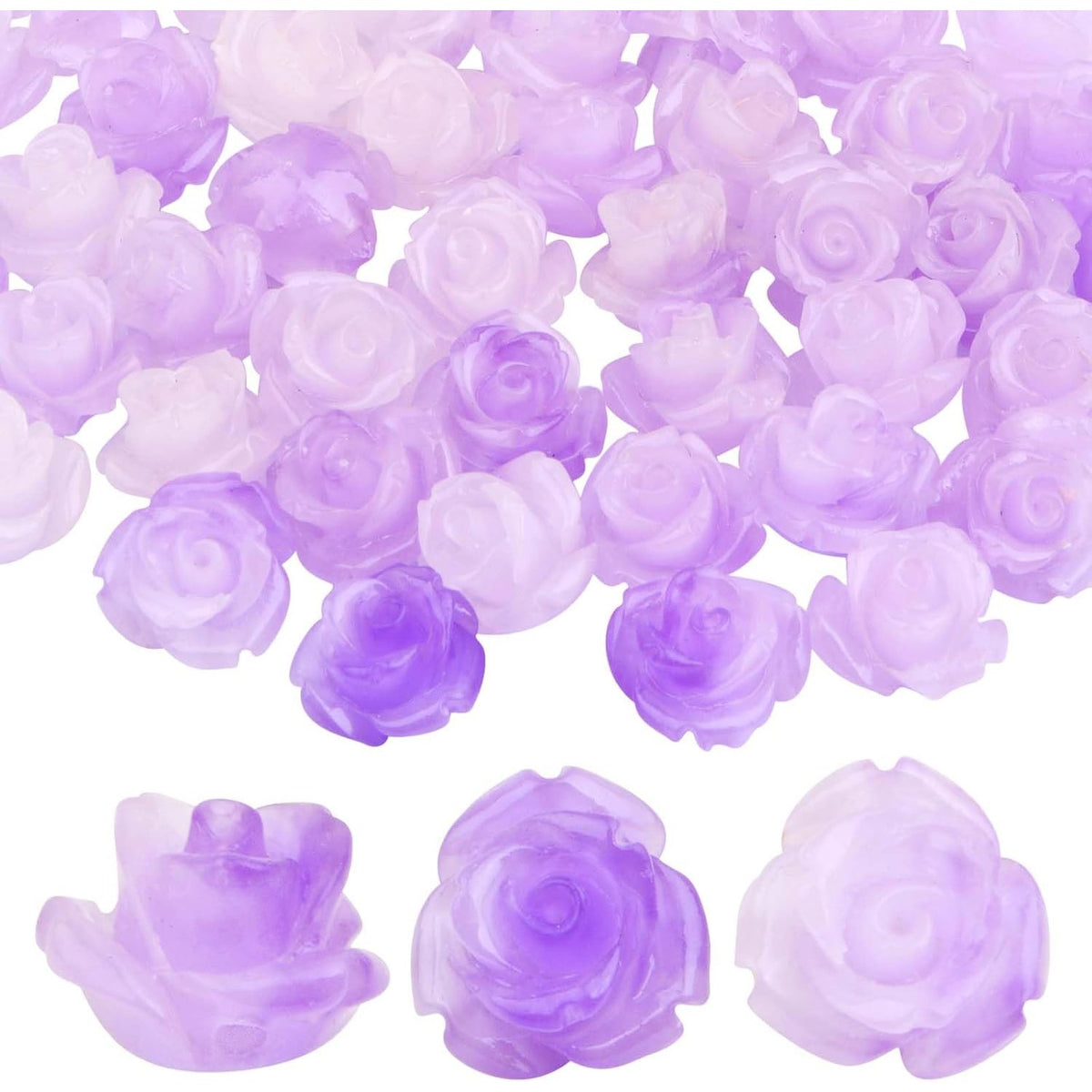 50 Pieces 10 mm Light Purple Roseflower Shaped Beads Shell Carved Rose Beads Rose Flower Loose Beads Ornaments for DIY Dangle Earrings Bracelets Jewelry Making Supplies