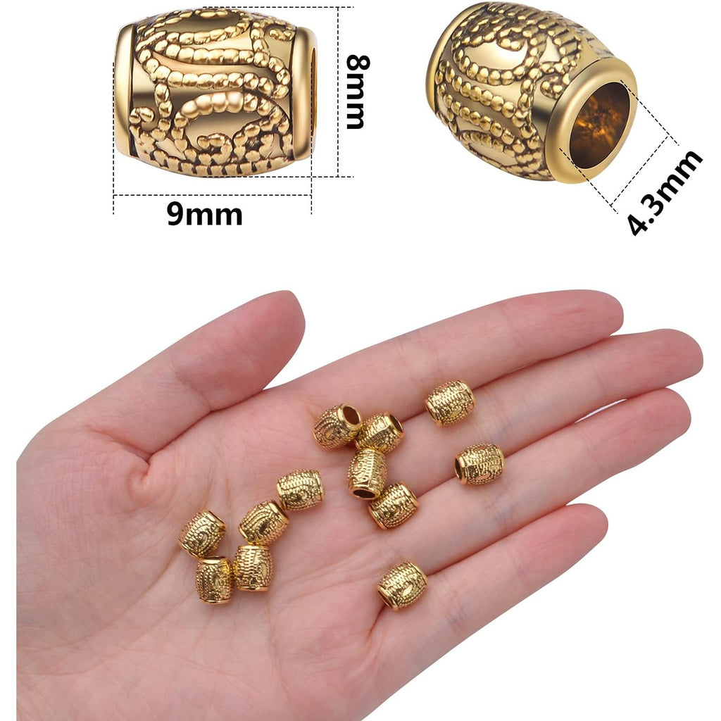 100pcs Antique Silver Oval Spacer Beads Alloy European Large Hole Loose Beads with A Plastic Box for DIY Bracelet Jewelry Making Handmade Decor, Hole: 4.3 mm