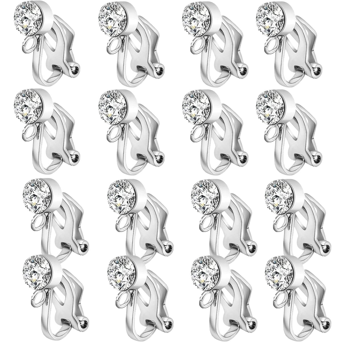 16pcs Clip-on Earring Converters Brass Triangle Earring Clips with Crystal Rhinestone Earring Findings and 16pcs Silicone Ear Pads for Non-Pierced Ears DIY Jewelry Making, 2 Colors