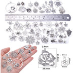 50pcs Mixed Styles Rose Flower Charms Tibetan Alloy Romantic Pendants Flower Beads Connectors Charms for DIY Necklace Bracelet Jewelry Making Birthday Christmas Valentine's Favor