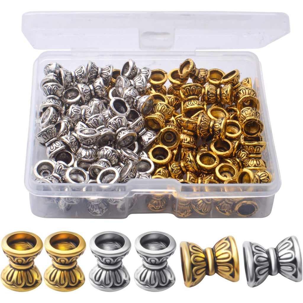 100pcs Double Flower Bead Caps Tibetan Alloy Bead End Caps Flower Caps Jewelry End Caps with A Box for DIY Bracelet Jewelry Crafts Making, 6.6×5.5×3.5mm