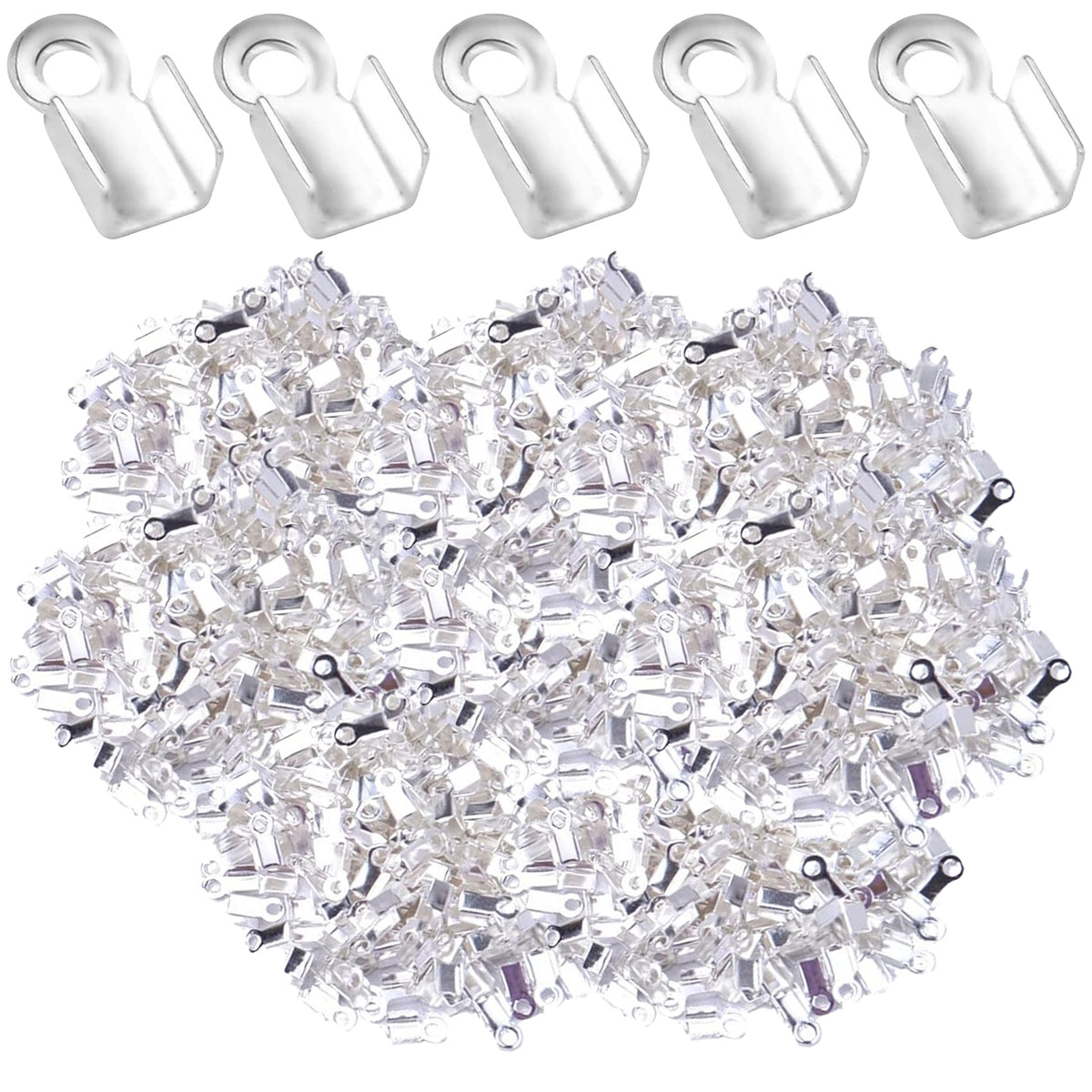 1200pcs 6 Colors Metal Fold Over Crimp Cord Ends Crimp End Caps Terminators Clamp End Tips Leather Ribbon Ending Clasp Tips for Jewelry Making Finding