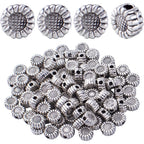 100pcs Antique Silver Sunflower Spacers Beads Tibetan Alloy Flower Bead Spacer Charm Beads Loose Bead Spacers for DIY Bracelet Necklace Jewelry Crafts Making Accessories