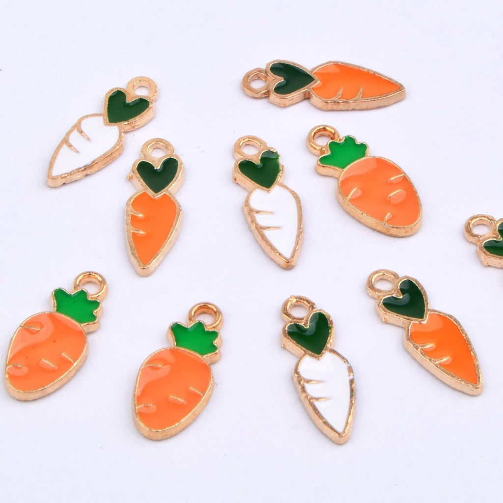 60pcs Enamel Radish Shape Charms Alloy Carrot Fruit Food Vegetable Theme Dangle Pendants Keychain Accessories for DIY Necklace Earrings Jewelry Making Supplies, 3 Styles