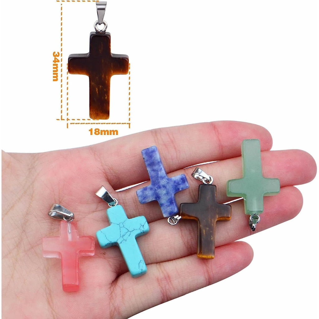 10pcs Natural Stone Cross Pendant Healing Crystal Quartz Stone Charms Chakra Gemstone Pendants with a Box for DIY Necklace Earring Jewelry Making(10 Colors)